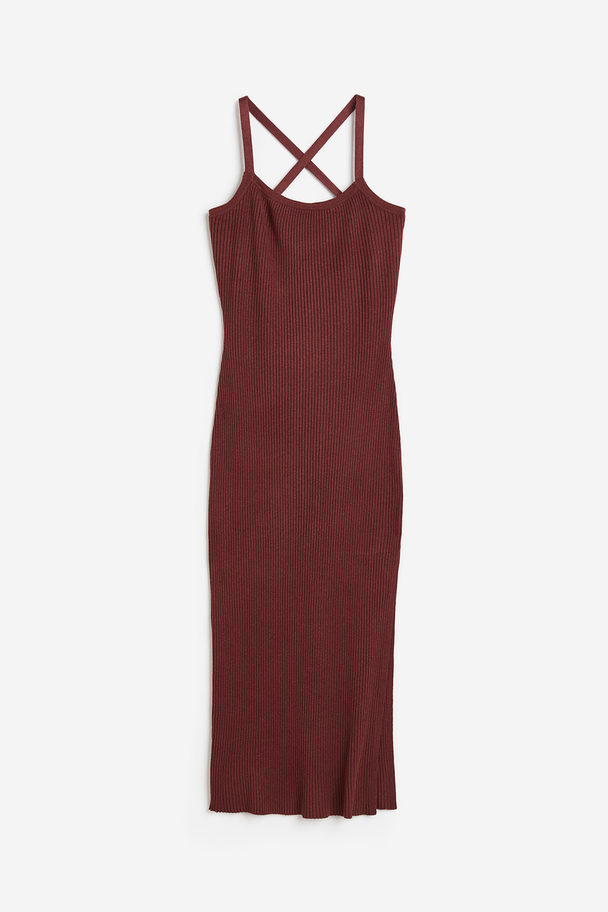 H&M Rückenfreies Kleid aus Rippstrick Dunkelbraun