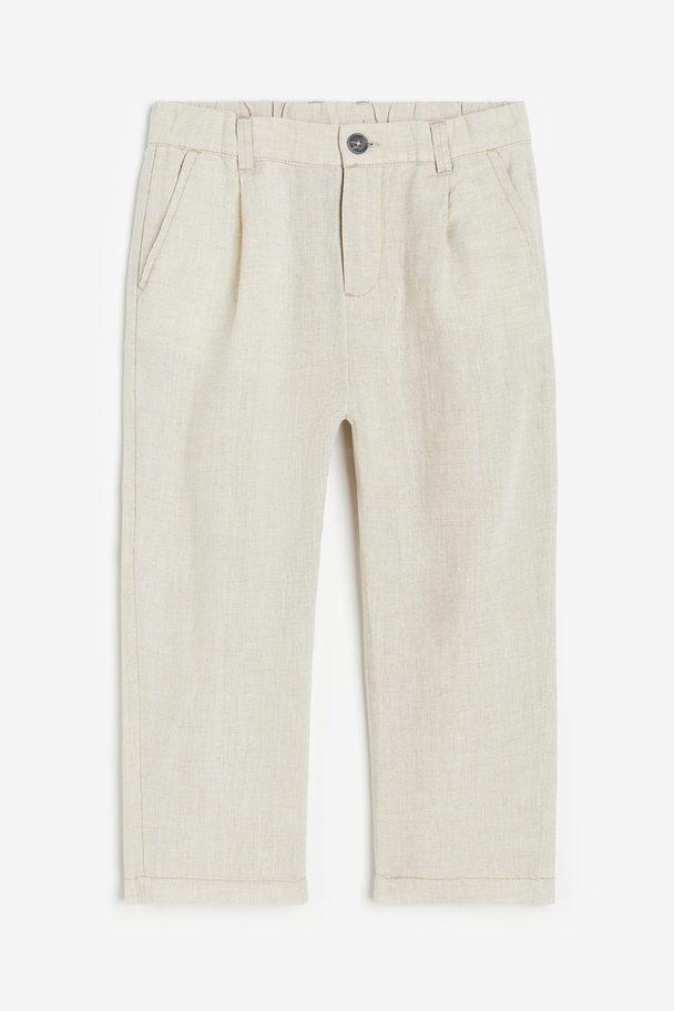H&M Loose Fit Linen Trousers Light Beige