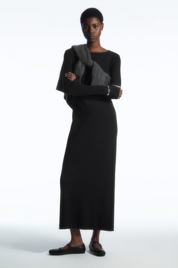 COS Ribbed Long-sleeved Midi Dress Black