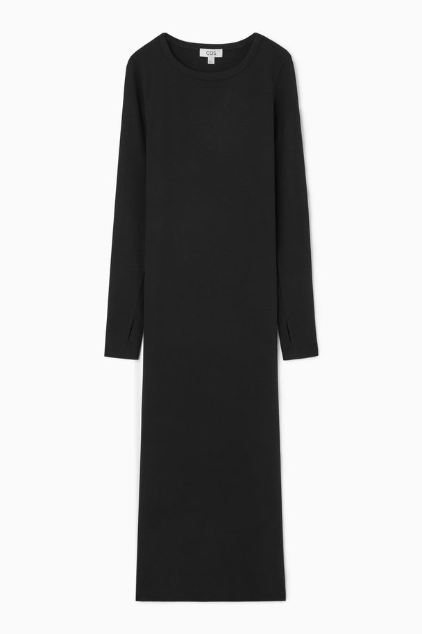 COS Ribbed Long-sleeved Midi Dress Black