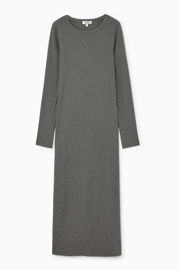COS Ribbed Long-sleeved Midi Dress Grey Mélange