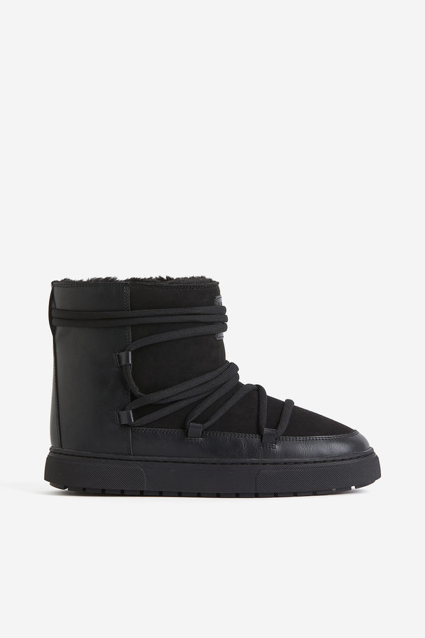 H&M Padded Boots Met Vetersluiting Zwart