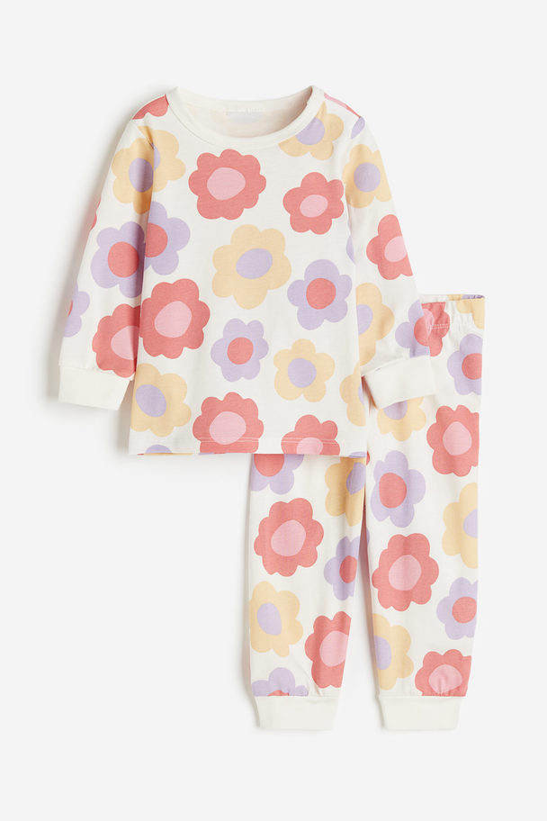 H&M Pyjamas I Bomull Med Trykk Hvit/blomstret