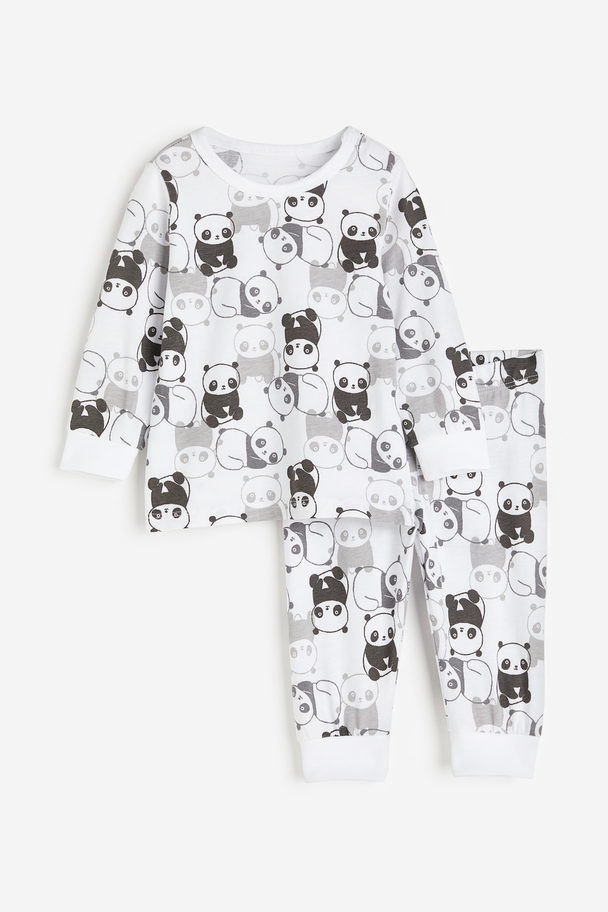 H&M Printed Cotton Pyjamas White/pandas