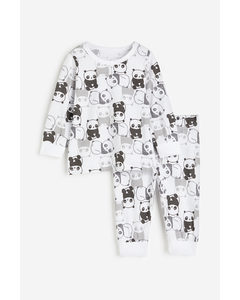 Katoenen Pyjama Met Print Wit/panda's