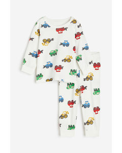Katoenen Pyjama Met Print Wit/voertuigen