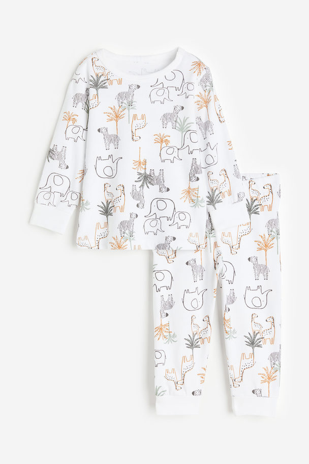 H&M Printed Cotton Pyjamas White/animals