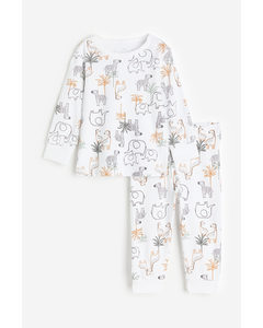 Katoenen Pyjama Met Print Wit/dieren