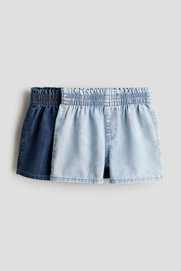 H&M 2er-Pack Paperbag-Shorts aus Denim Helles Denimblau