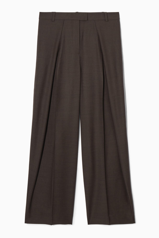COS Wide-leg Pleated Wool Trousers Dark Brown