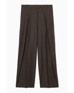 Wide-leg Pleated Wool Trousers Dark Brown