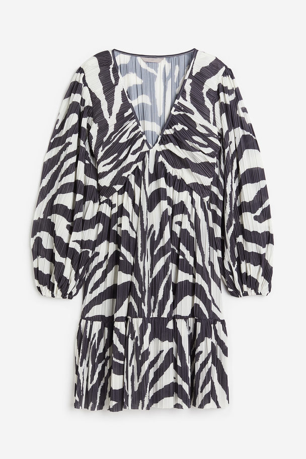 H&M Plissiertes Jerseykleid Dunkelgrau/Zebramuster