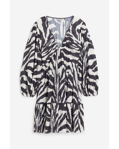 Pleated Jersey Dress Dark Grey/zebra Print