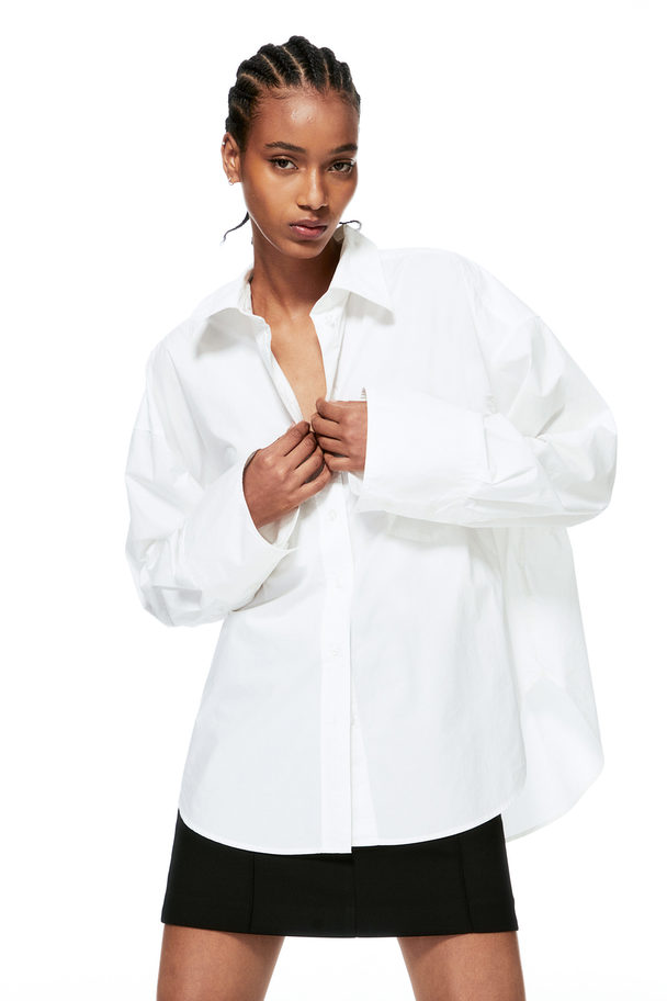 H&M Oversized Katoenen Overhemdblouse Wit