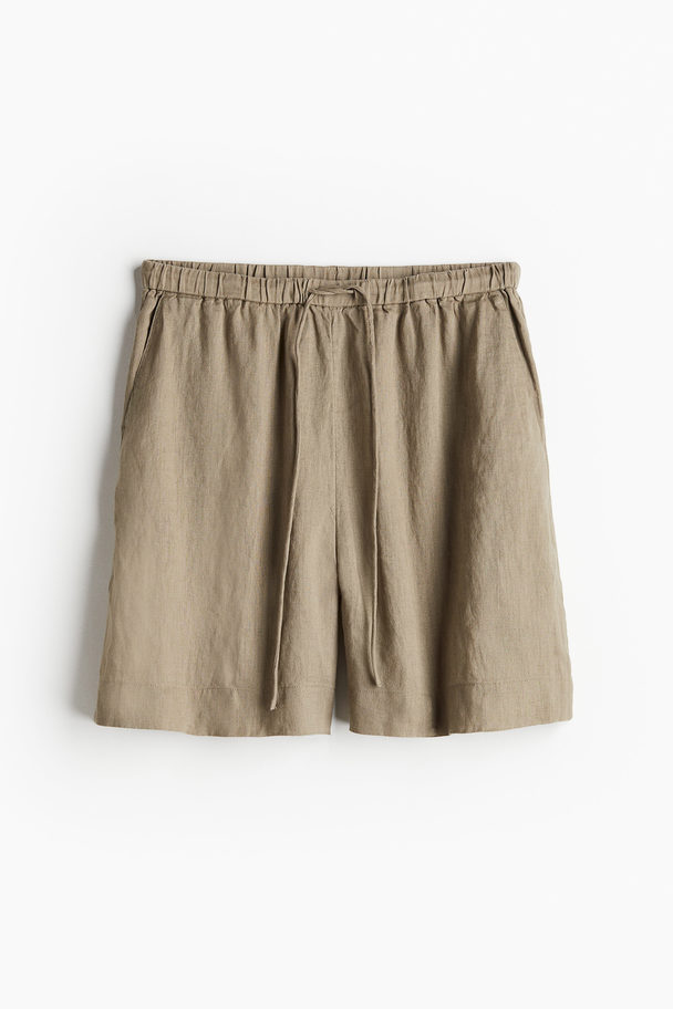 H&M Linnen Pull-on Short Donkerbeige