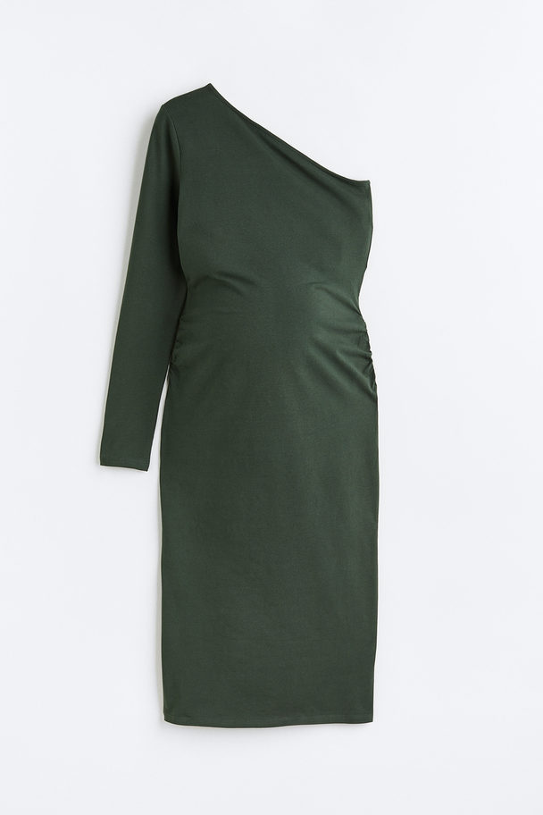 H&M MAMA One-Shoulder-Kleid Dunkelgrün