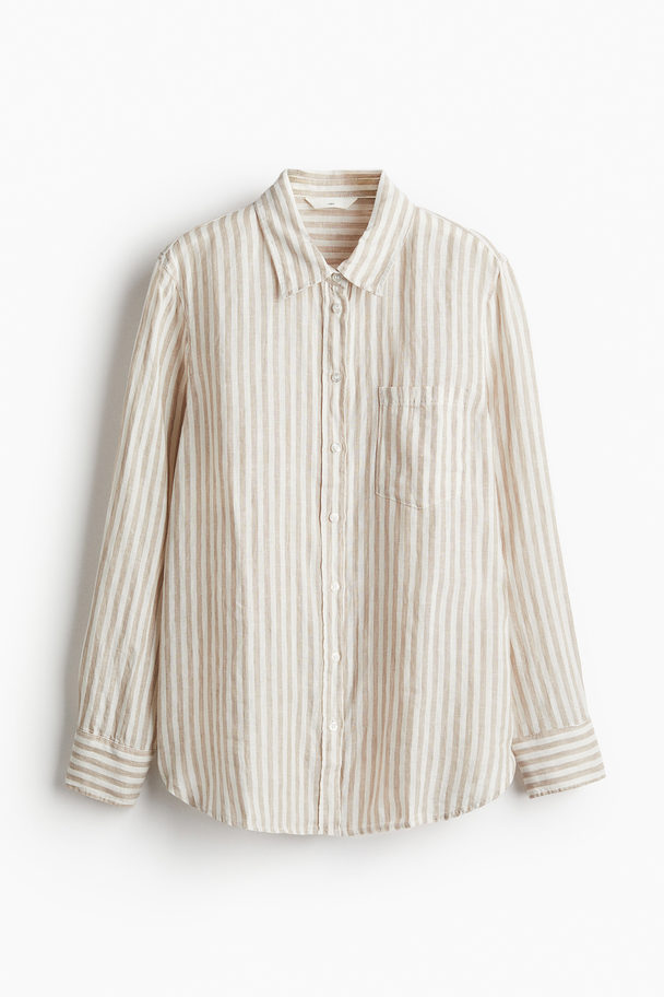 H&M Linnen Overhemdblouse Beige/gestreept