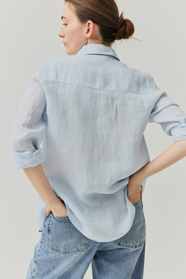 H&M Linnen Overhemdblouse Bleekblauw