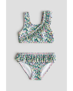 Bikini Met Volants Donkerblauw/bloemen