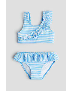 Bikini mit Volants Blau/Weiß gestreift