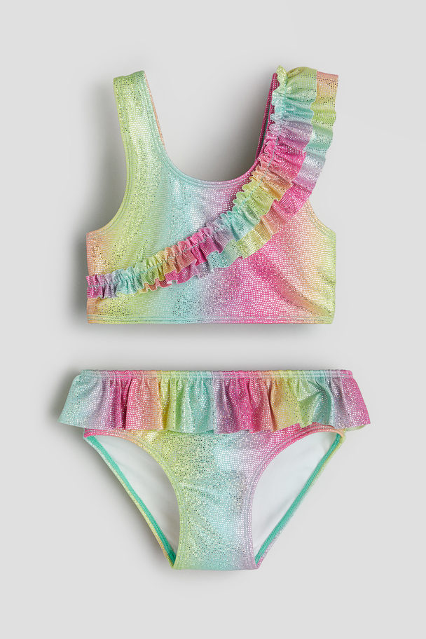 H&M Frill-trimmed Bikini Green/pink