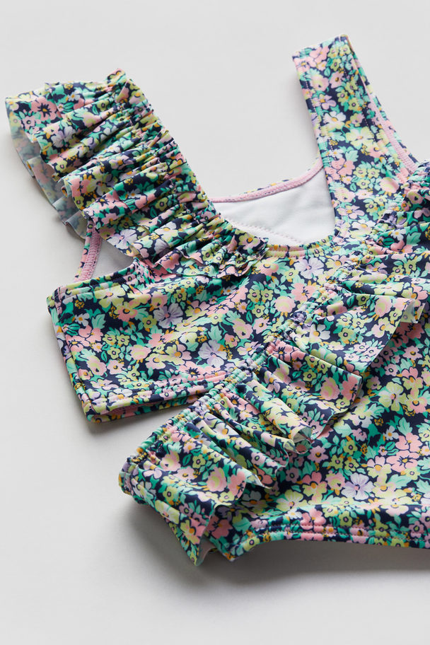 H&M Bikini Met Volants Donkerblauw/bloemen