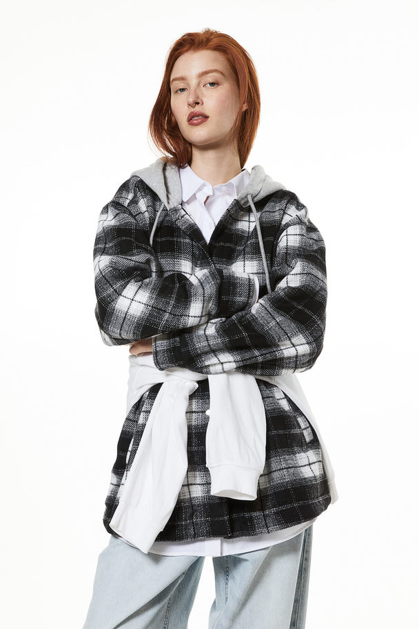 H&M Hooded Shacket Black/checked