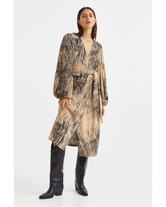 Wrapover Dress Beige/patterned