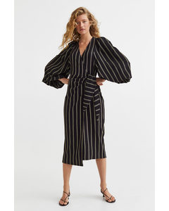 Wrapover Dress Black/striped