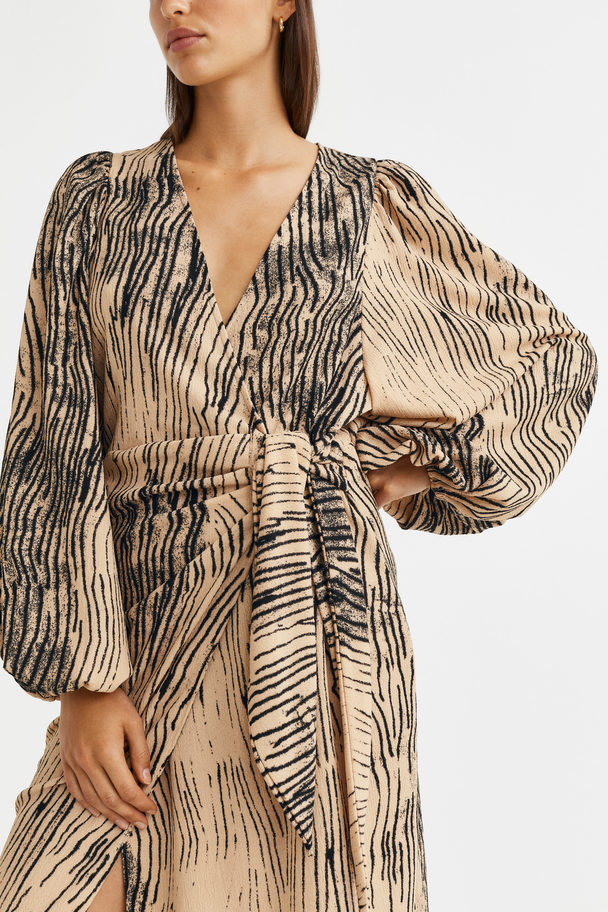 H&M Wrapover Dress Beige/patterned