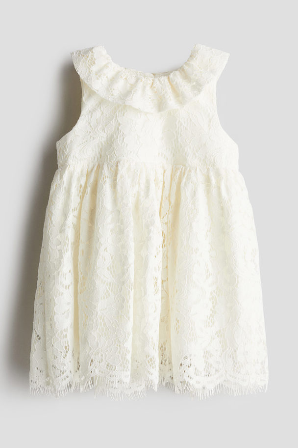 H&M Flounce-collar Lace Dress Cream