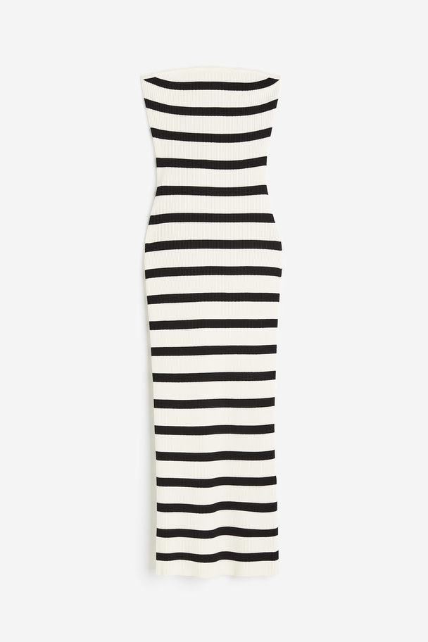 H&M Ribbed Tube Dress Cream/black Striped