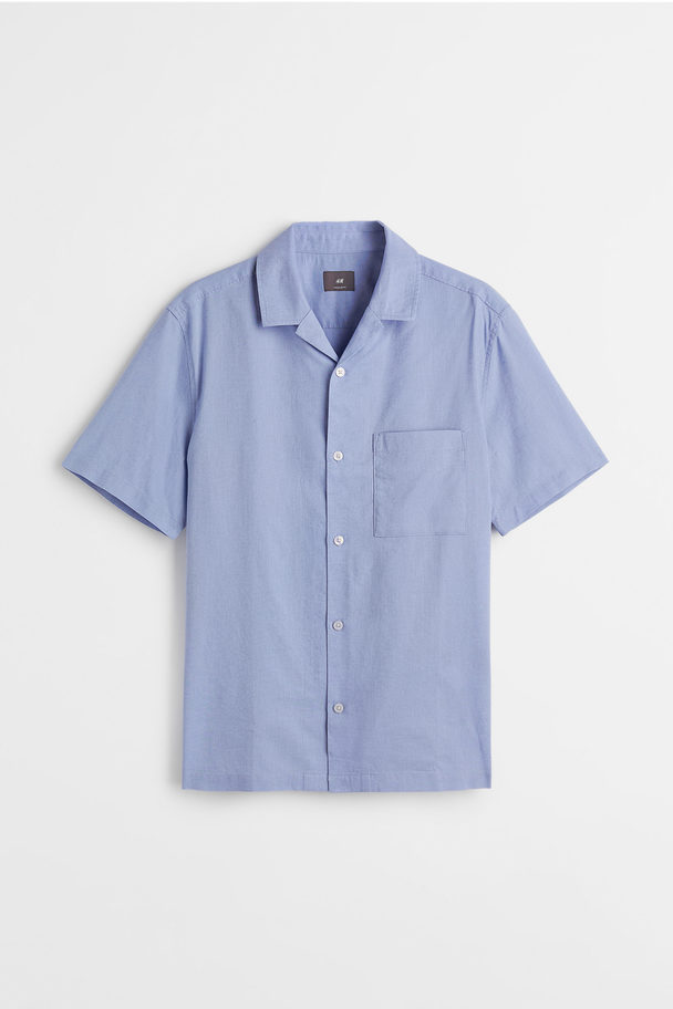 H&M Regular Fit Linen-blend Shirt Light Blue
