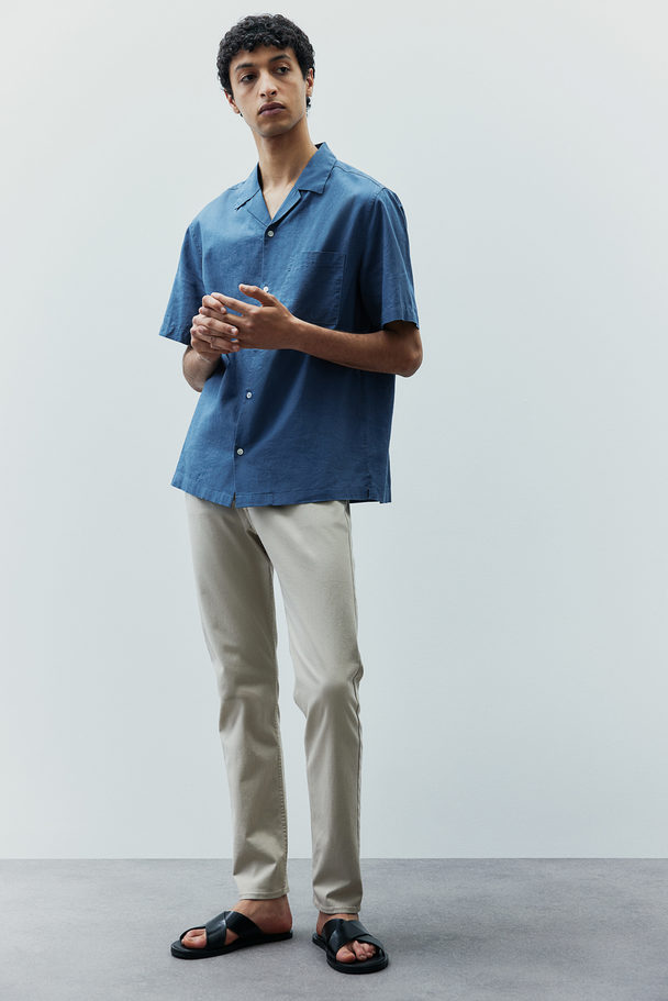 H&M Regular Fit Linen-blend Shirt Dark Blue