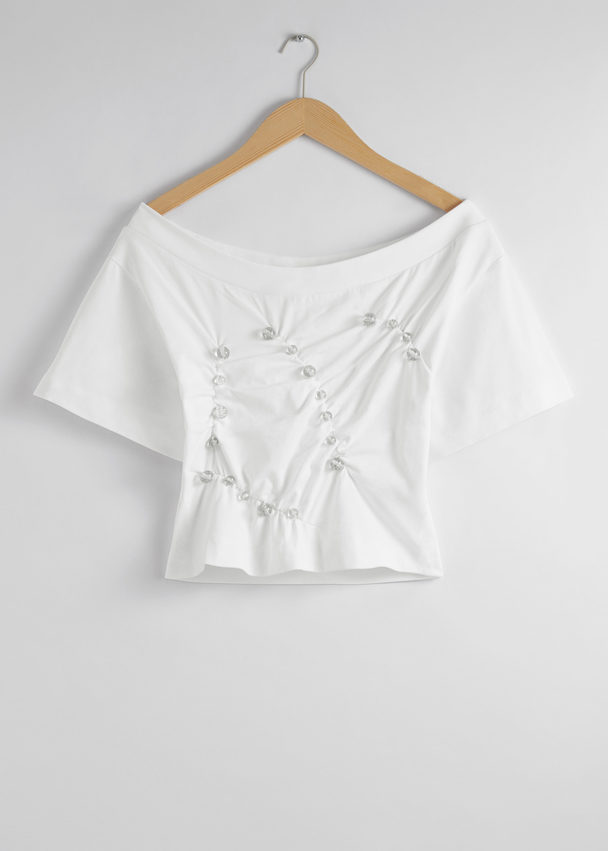 & Other Stories Beaded Off-shoulder Top White