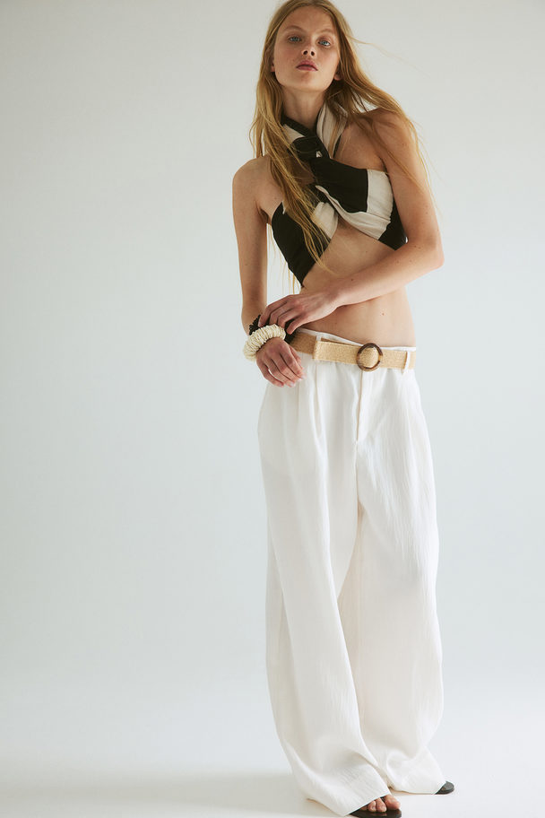 H&M Wide Belted Trousers White