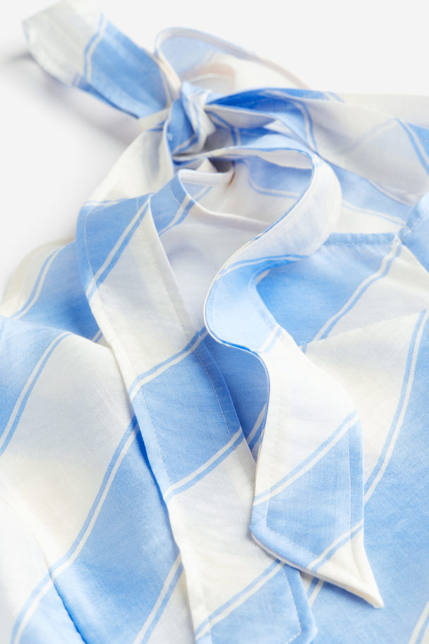 H&M Tie-strap Top Cream/light Blue Striped
