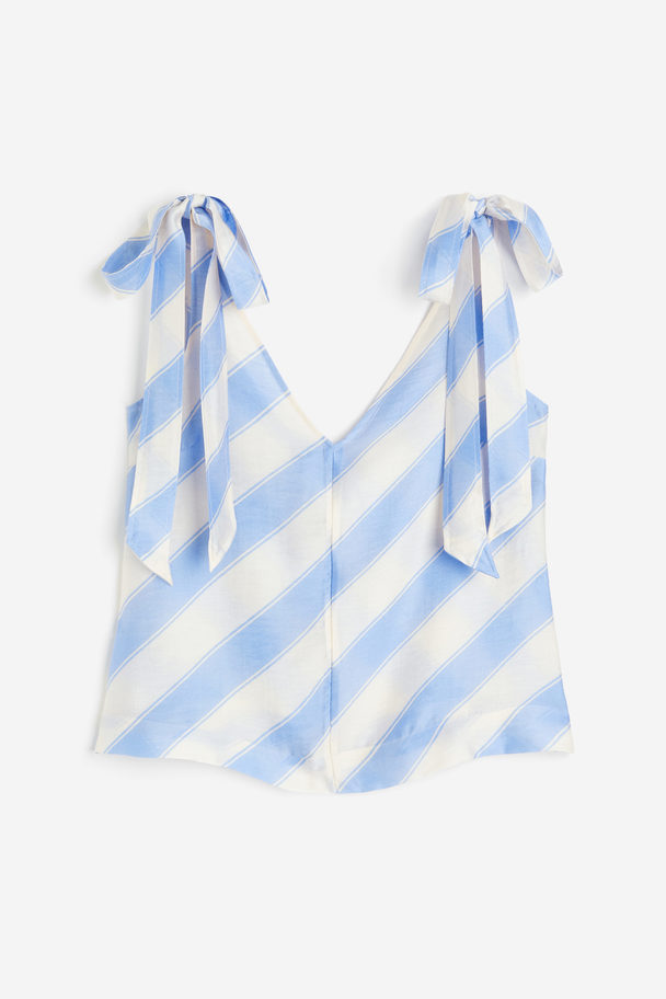 H&M Tie-strap Top Cream/light Blue Striped