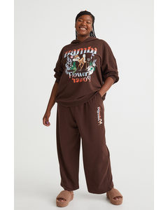 H&m+ Wide Printed Sweatpants Dark Brown/bambi