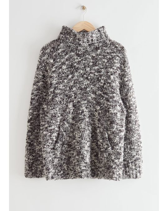 & Other Stories Oversized Bouclé Knit Turtleneck Sweater Black/white