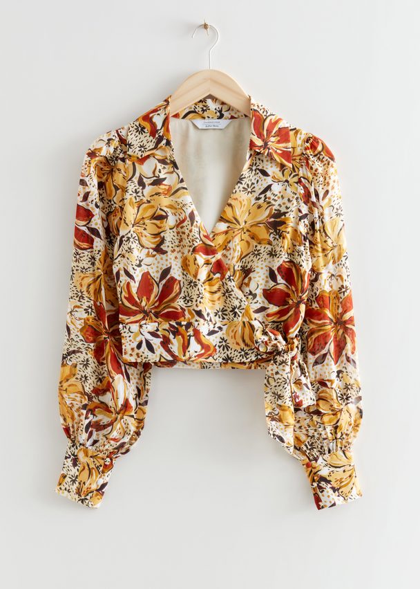 & Other Stories Collared Wrap Top Orange Florals