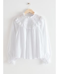 A-line Ruffle Embroidery Blouse White