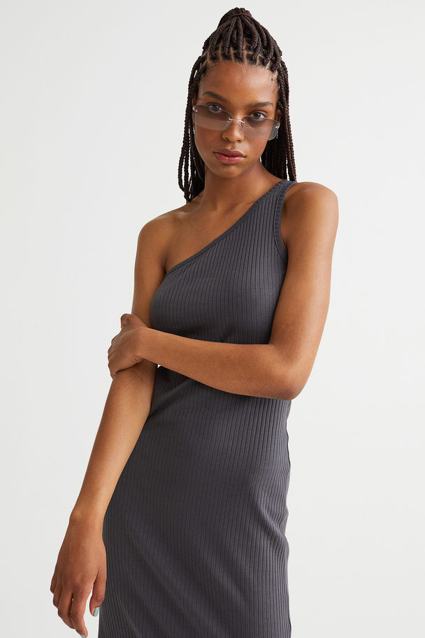 H&M Ribbed One-shoulder Dress Dark Grey