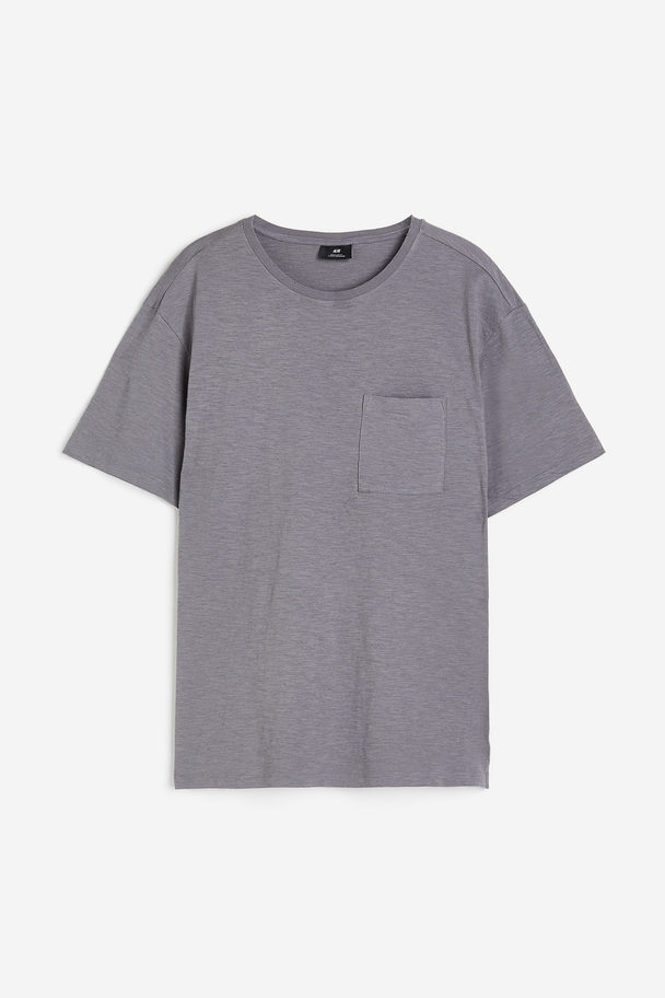 H&M T-shirt Met Borstzak - Regular Fit Donkergrijs Gemêleerd