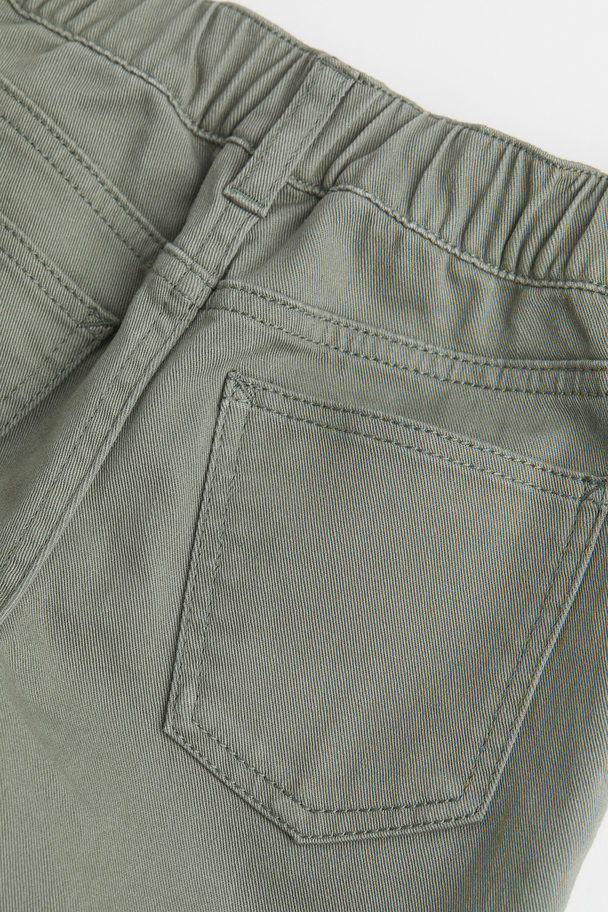 H&M Slim Fit Cotton Twill Trousers Khaki Green