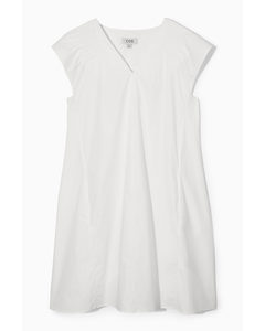 Smocked V-neck Mini Dress White