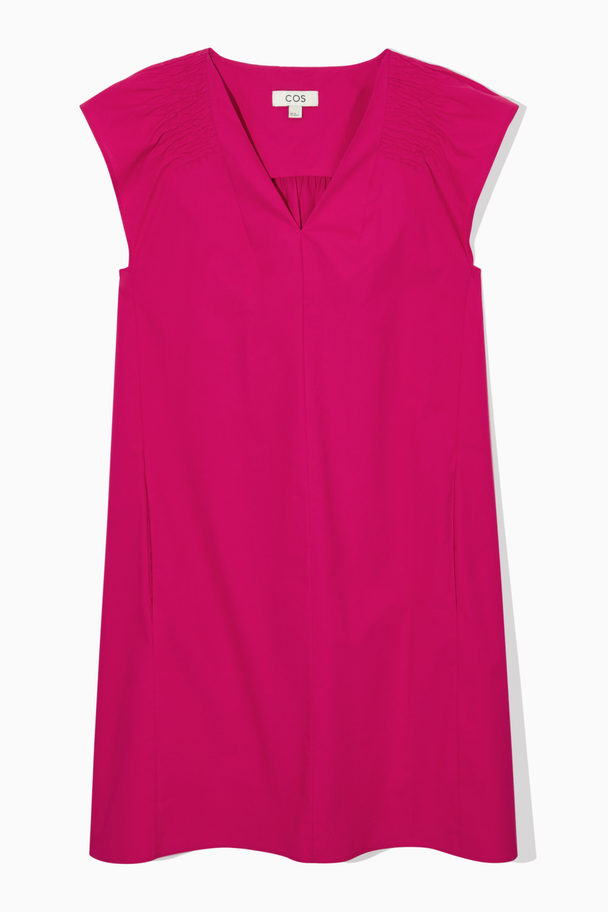 COS Smocked V-neck Mini Dress Pink