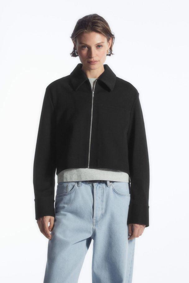 COS Cropped Twill Zip-up Jacket Black