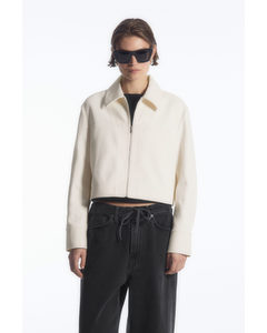 Cropped Twill Zip-up Jacket Off-white