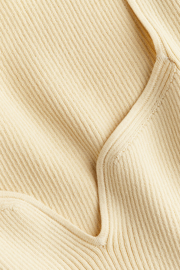 H&M Rib-knit Sweetheart-neck Top Pale Yellow
